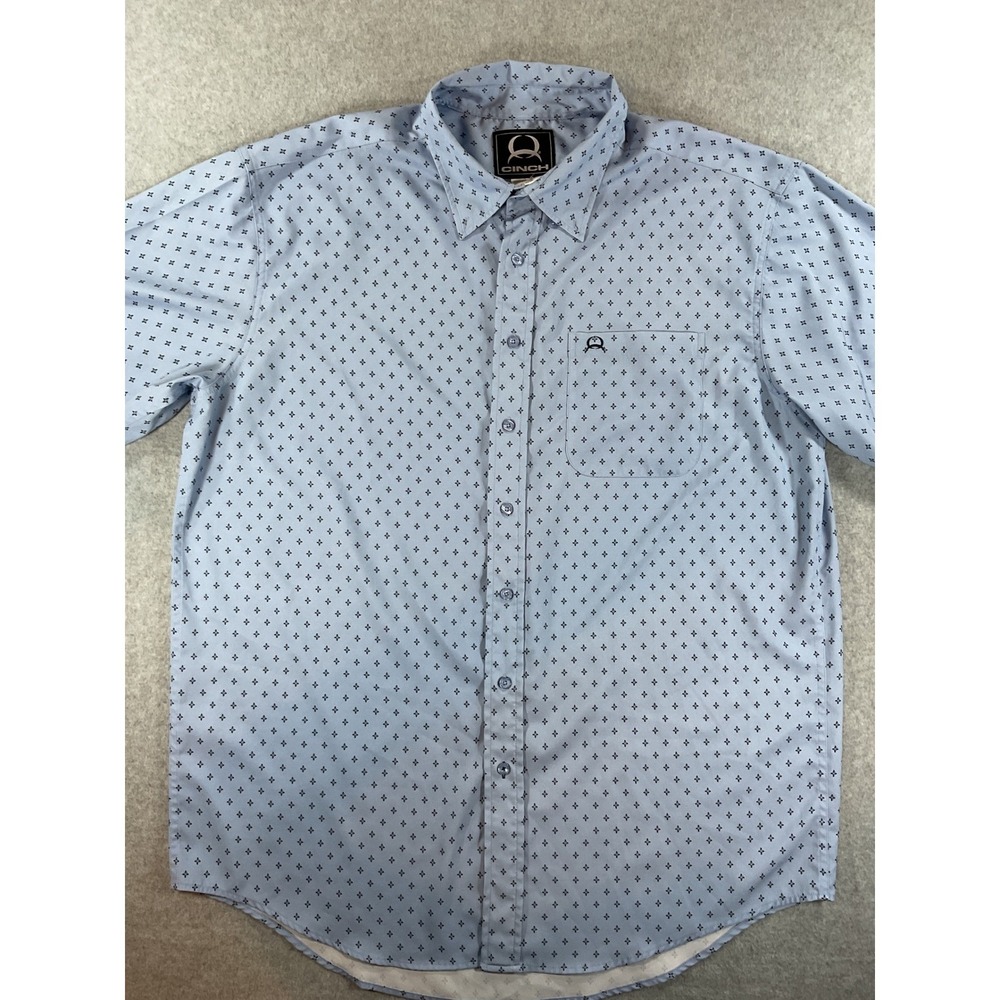 Cinch Mens XL Light Blue Geometric Diamond Print Short Sleeve Button Down #693
